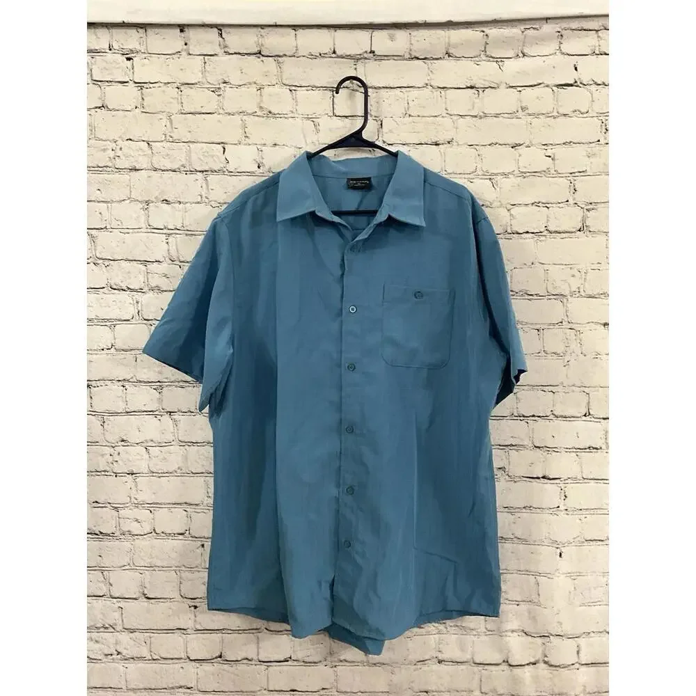 R&R Casual Men’s XL Short Sleeve Button Down Blue Shirt‎ Polyester